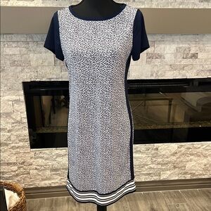 Michael Kors Blue and White Sheath Midi Dress